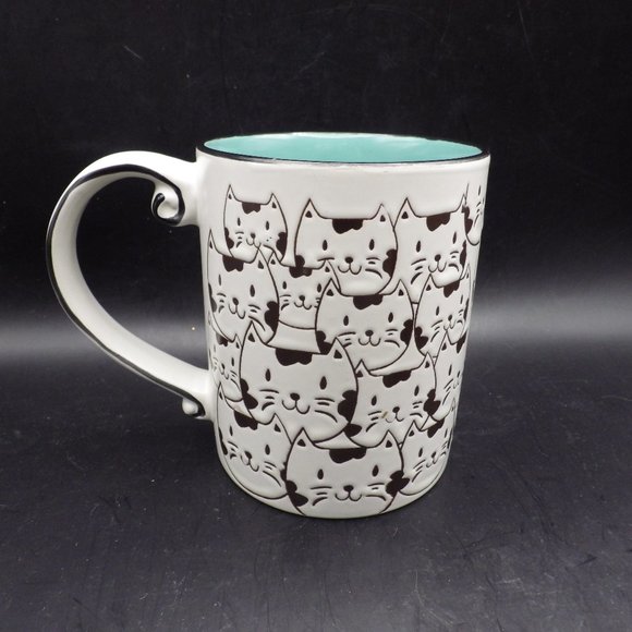 Cat Mug/ Spectrum Designs/ White & Black Cats/ Blue Inside - Picture 1 of 5